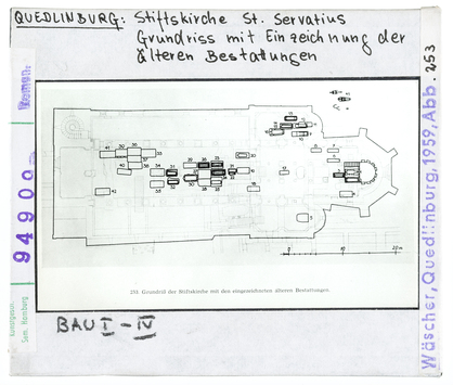 Vorschaubild Quedlinburg: St. Servatius, Grundriss mit Einzeichnung der älteren Bestattungen 